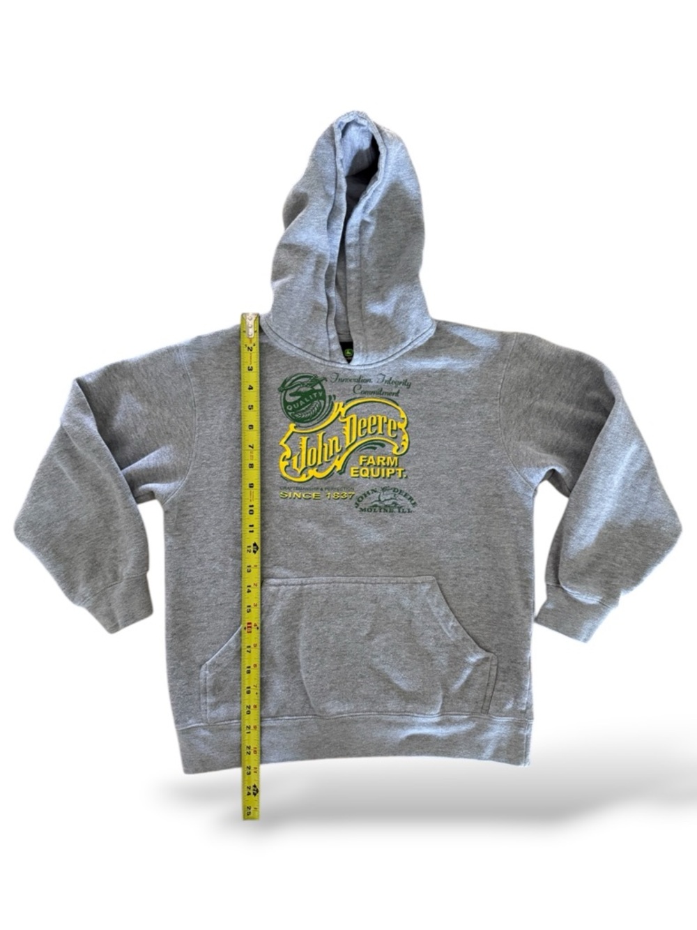 Vintage John Deere Youth L 14/16 Gray Farm Equipt Hoodie Pullover - Picture 4 of 7
